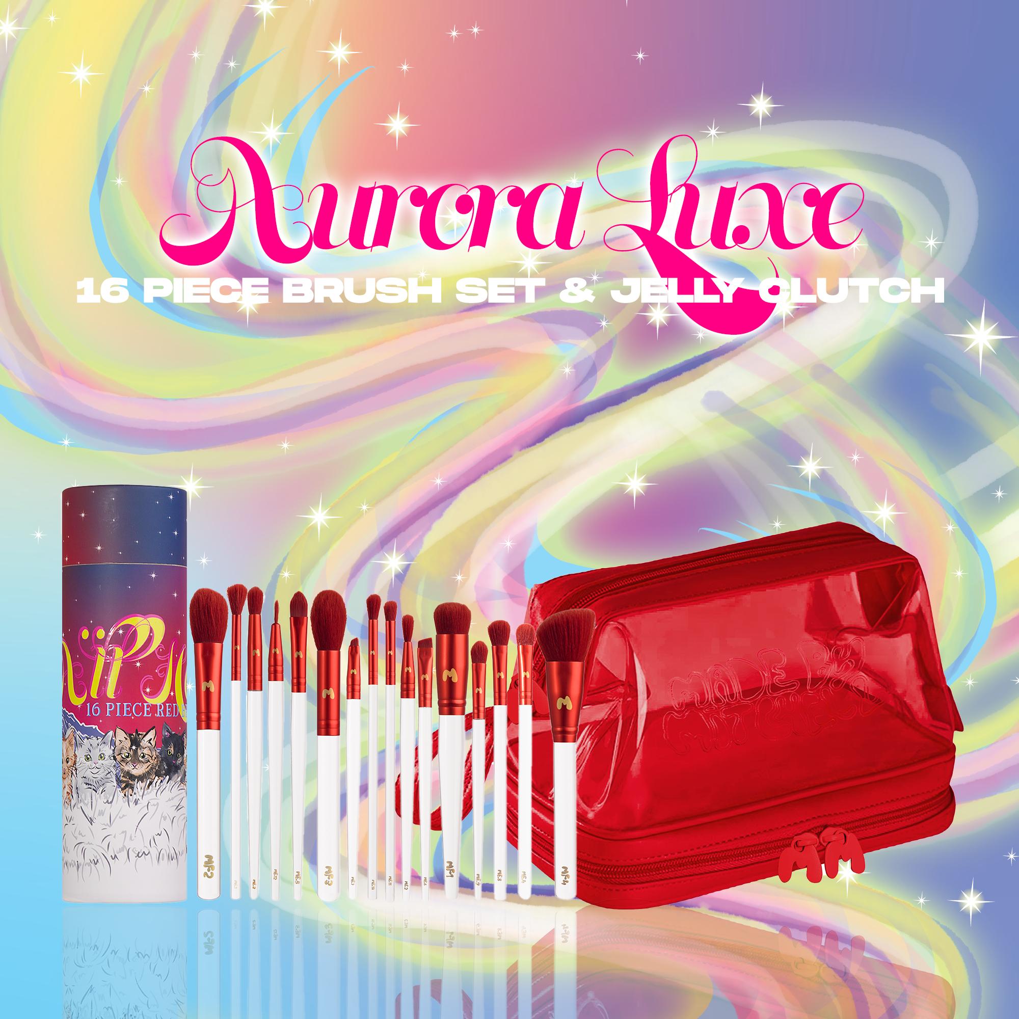 Northern Light Red Jelly Clutch & All Here 16 Piece Red Brush Set