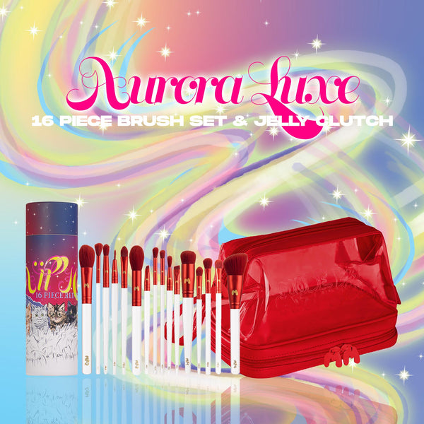 Northern Light Red Jelly Clutch & All Here 16 Piece Red Brush Set