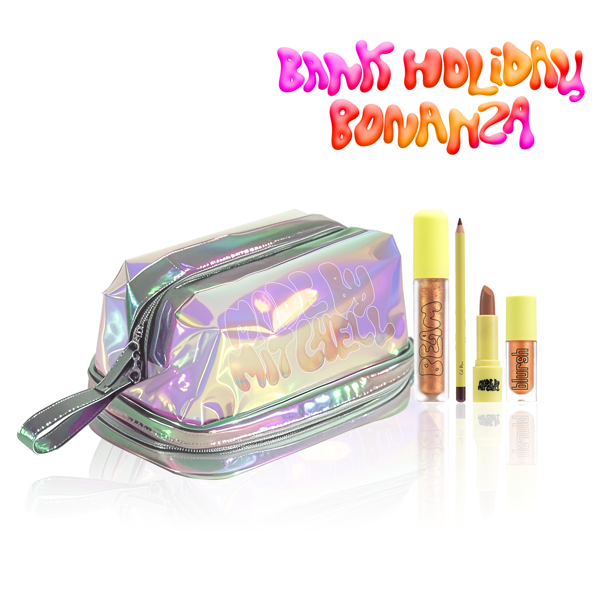 Holographic Jelly Clutch 4 Piece Makeup Mystery Bundle - Includes FREE Palmoa's Home Gift Set