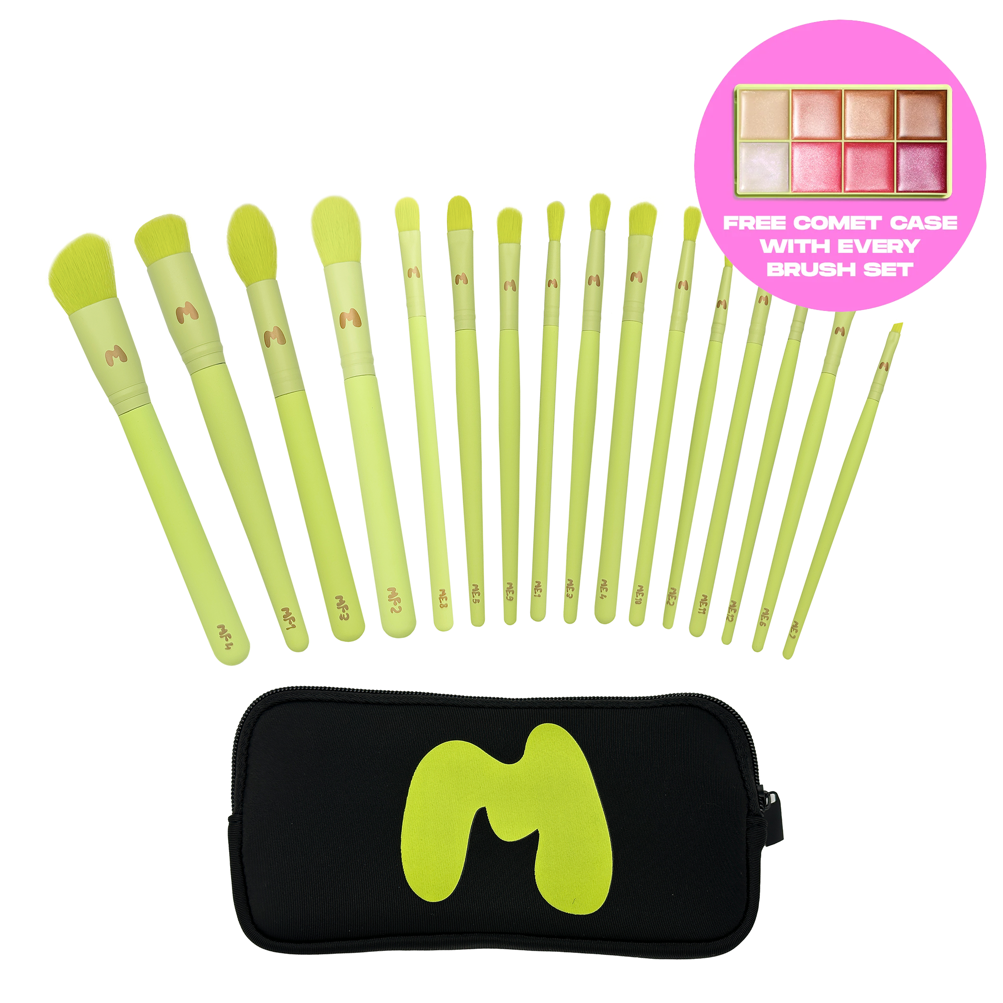 16 Piece Makeup Brush Set & Brush Pouch with a free Comet Case Highlighter Palette