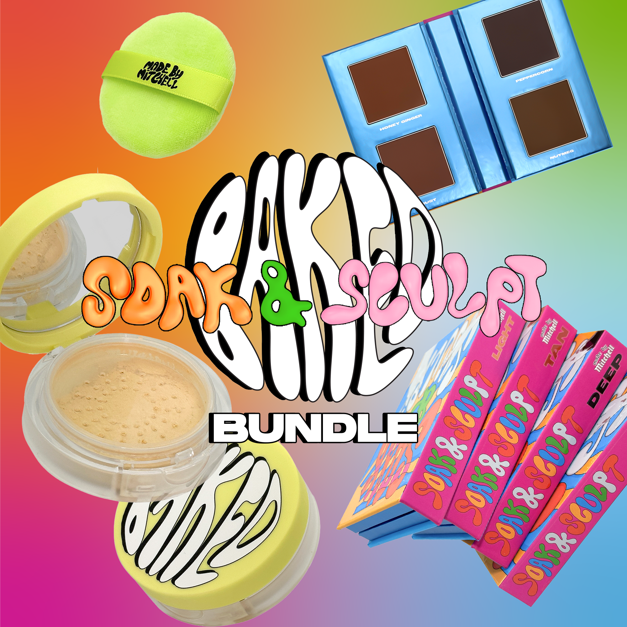 Soak & Sculpt Mini Blursh Book & Baked Loose Powder & Brush Bundle