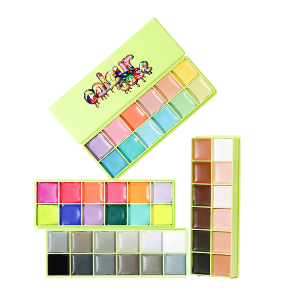 Cajas de color - Paleta de pintura cosmética y cepillo de espátula